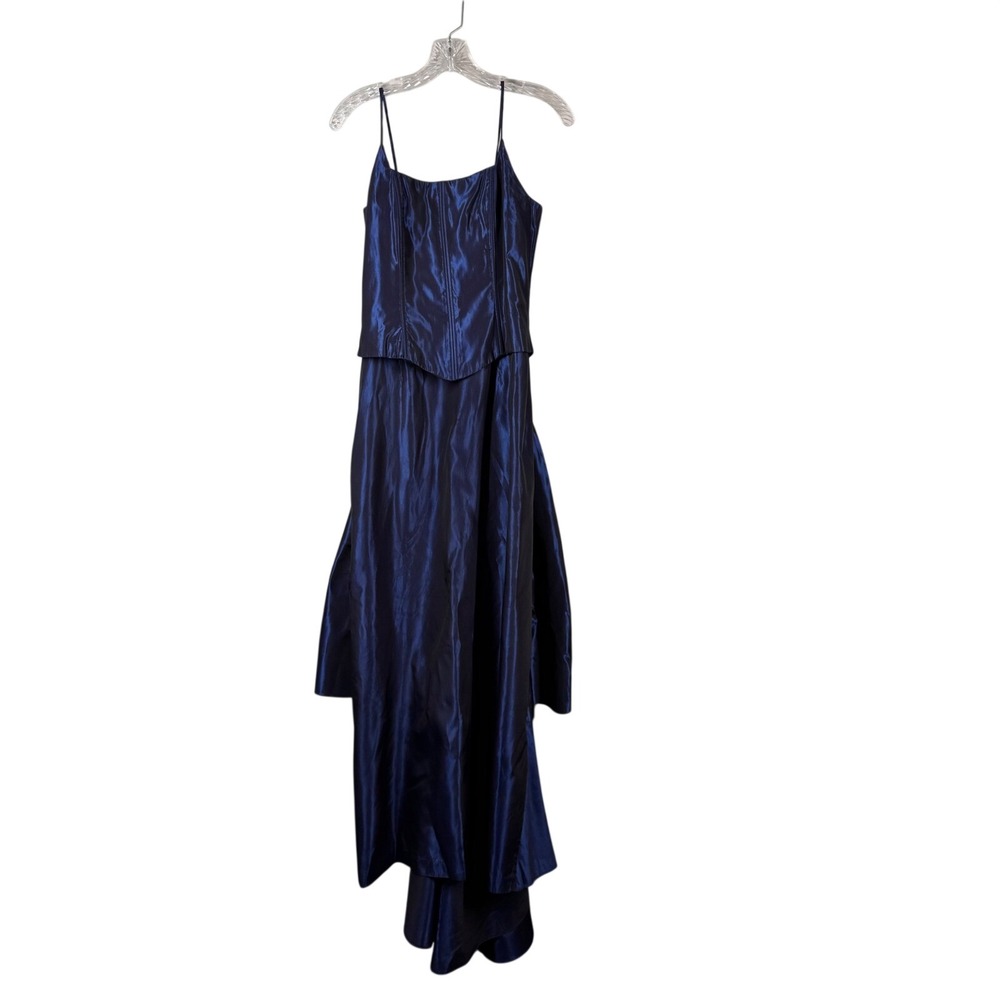 Vintage Jessica McClintock Navy Blue Corset Gown Bustle Rosette Formal Dress 7